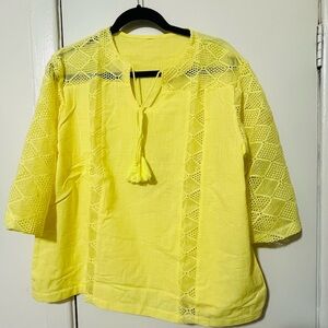 Yellow mesh, cotton linen peasant blouse. Brand new, never worn.